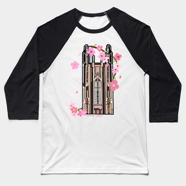 Wellesley College Galen Stone Tower Flowers Baseball T-Shirt by avadoodle